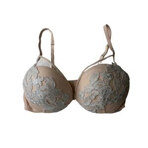 1-52 LA PERLA NWT Women's Bra Push Up Lace Tan Silver Size 32D